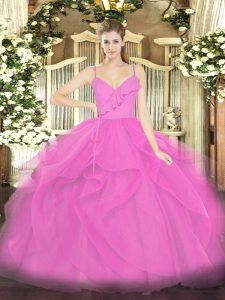 Ruffles Quince Ball Gowns Lilac Zipper Sleeveless Floor Length