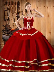Spectacular Wine Red Sleeveless Embroidery Floor Length Sweet 16 Quinceanera Dress