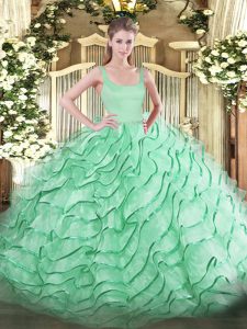 Comfortable Apple Green Sleeveless Ruffled Layers Zipper Ball Gown Prom Dress