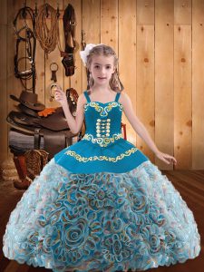 Embroidery and Ruffles Child Pageant Dress Multi-color Lace Up Sleeveless Floor Length