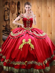 Red Sleeveless Satin and Organza Lace Up Sweet 16 Dress for Sweet 16 and Quinceanera