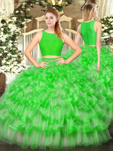 Shining Ruffled Layers Quinceanera Gowns Green Zipper Sleeveless Floor Length