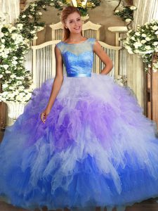 Vintage Multi-color Quinceanera Gowns Military Ball and Sweet 16 and Quinceanera with Lace and Ruffles Scoop Sleeveless Backless
