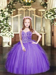 Elegant Tulle Sleeveless Floor Length Pageant Dresses and Beading and Ruffles