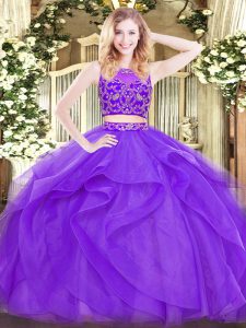 Chic Sleeveless Beading and Ruffles Zipper Quinceanera Gowns