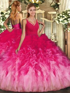 Clearance Multi-color V-neck Backless Beading and Ruffles Ball Gown Prom Dress Sleeveless