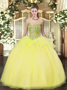 Floor Length Ball Gowns Sleeveless Yellow Sweet 16 Dress Lace Up