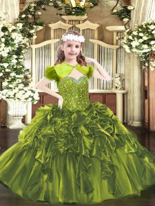 Straps Sleeveless Lace Up Winning Pageant Gowns Olive Green Organza