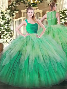 Spectacular Multi-color Sleeveless Floor Length Ruffles Zipper 15th Birthday Dress