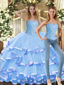 Wonderful Floor Length Ball Gowns Sleeveless Baby Blue Ball Gown Prom Dress Lace Up