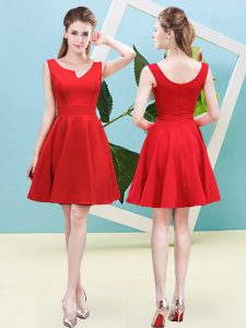 Fabulous Red Vestidos de Damas Prom and Party and Wedding Party with Ruching Asymmetric Sleeveless Zipper