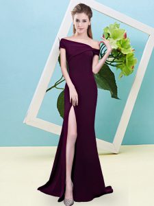 Customized Off The Shoulder Sleeveless Zipper Dama Dress for Quinceanera Burgundy Elastic Woven Satin