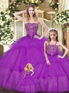 Purple Sweetheart Neckline Ruffled Layers Quinceanera Dress Sleeveless Lace Up
