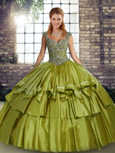 Taffeta Sleeveless Floor Length Quinceanera Gown and Beading and Ruffled Layers