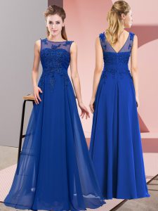 Royal Blue Sleeveless Floor Length Beading and Appliques Zipper Quinceanera Dama Dress
