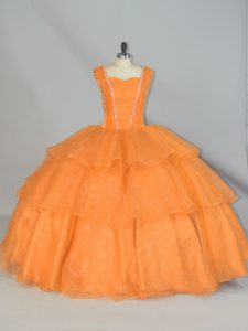 Sexy Floor Length Ball Gowns Sleeveless Orange Sweet 16 Dresses Lace Up