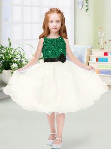 Classical Champagne Little Girls Pageant Gowns Wedding Party with Sequins and Hand Made Flower Scoop Sleeveless Zipper