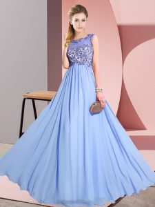 Sleeveless Floor Length Beading and Appliques Backless Dama Dress with Lavender
