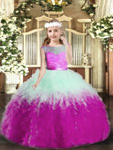 Lovely Multi-color Backless Pageant Dress for Teens Ruffles Sleeveless Floor Length