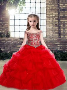Organza and Tulle Sleeveless Floor Length Girls Pageant Dresses and Beading