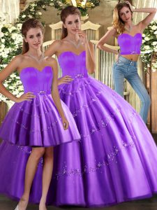 Beading Ball Gown Prom Dress Purple Lace Up Sleeveless Floor Length