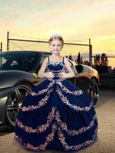 New Arrival Sleeveless Embroidery Lace Up Little Girls Pageant Gowns