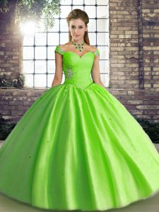 Tulle Lace Up Quinceanera Gowns Sleeveless Floor Length Beading