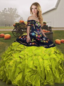 Beautiful Off The Shoulder Sleeveless Organza Sweet 16 Quinceanera Dress Embroidery and Ruffles Lace Up