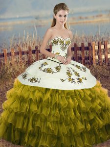 Ball Gowns Quinceanera Dress Olive Green Sweetheart Organza Sleeveless Floor Length Lace Up