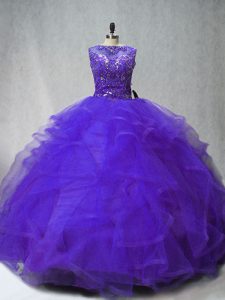 Noble Ball Gowns Sleeveless Purple Sweet 16 Quinceanera Dress Brush Train Lace Up