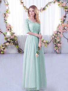 Enchanting Floor Length Side Zipper Quinceanera Dama Dress Light Blue for Wedding Party with Lace and Belt