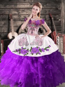 New Arrival Purple Organza Lace Up Off The Shoulder Sleeveless Floor Length 15th Birthday Dress Embroidery