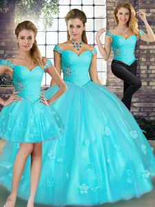 Fashionable Tulle Sleeveless Floor Length Sweet 16 Dresses and Beading and Appliques