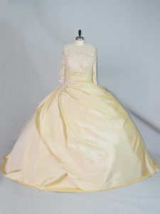 Edgy Yellow Ball Gowns Lace 15 Quinceanera Dress Lace Up Taffeta Long Sleeves