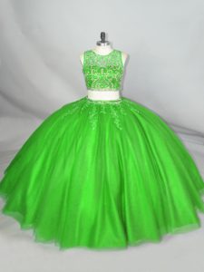 Latest Beading and Appliques Quinceanera Gown Green Lace Up Sleeveless Floor Length
