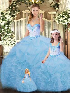 Ball Gowns Quinceanera Gown Blue Sweetheart Organza Sleeveless Floor Length Lace Up