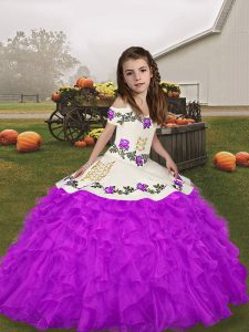 Lovely Purple Sleeveless Beading and Ruffles Floor Length Girls Pageant Dresses