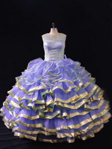 Admirable Ruffled Layers Quinceanera Gowns Lavender Lace Up Sleeveless Floor Length