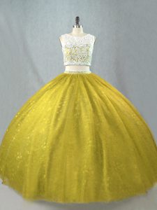 Olive Green Zipper Scoop Beading Quinceanera Gowns Tulle Sleeveless