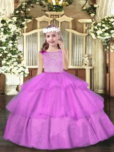 Ball Gowns Glitz Pageant Dress Lilac Scoop Organza Sleeveless Floor Length Zipper
