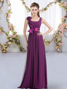 Free and Easy Dark Purple Sleeveless Floor Length Belt and Hand Made Flower Zipper Quinceanera Court of Honor Dress