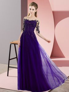 Custom Made Bateau Half Sleeves Chiffon Dama Dress for Quinceanera Beading and Lace Lace Up