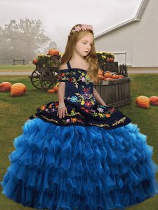 Blue Sleeveless Organza Lace Up Little Girls Pageant Dress Wholesale for Wedding Party