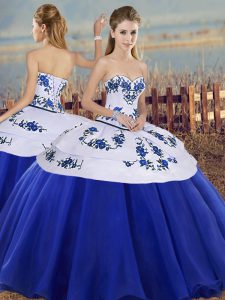 Royal Blue Lace Up Sweetheart Embroidery Sweet 16 Quinceanera Dress Tulle Sleeveless