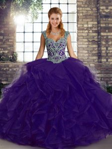 Modest Tulle Sleeveless Floor Length Quinceanera Dress and Beading and Ruffles