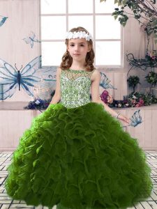 Amazing Sleeveless Beading and Ruffles Lace Up Little Girls Pageant Gowns