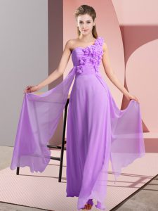 New Arrival Lavender Lace Up One Shoulder Hand Made Flower Vestidos de Damas Chiffon Sleeveless