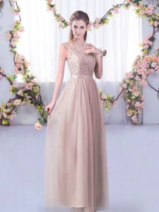 Inexpensive Tulle Sleeveless Floor Length Damas Dress and Lace and Belt