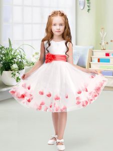 Simple Tulle Scoop Sleeveless Zipper Appliques and Belt Little Girls Pageant Dress in White