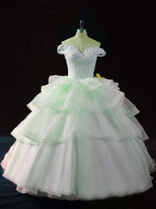 Apple Green Sleeveless Organza Brush Train Lace Up Ball Gown Prom Dress